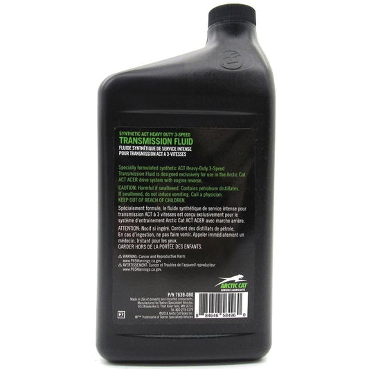 Arctic Cat Snowmobile Synthetic ACT 3 Speed Transmission Fluid 27.1 oz. 7639-080 Bearcat & Panterra 7000 XT