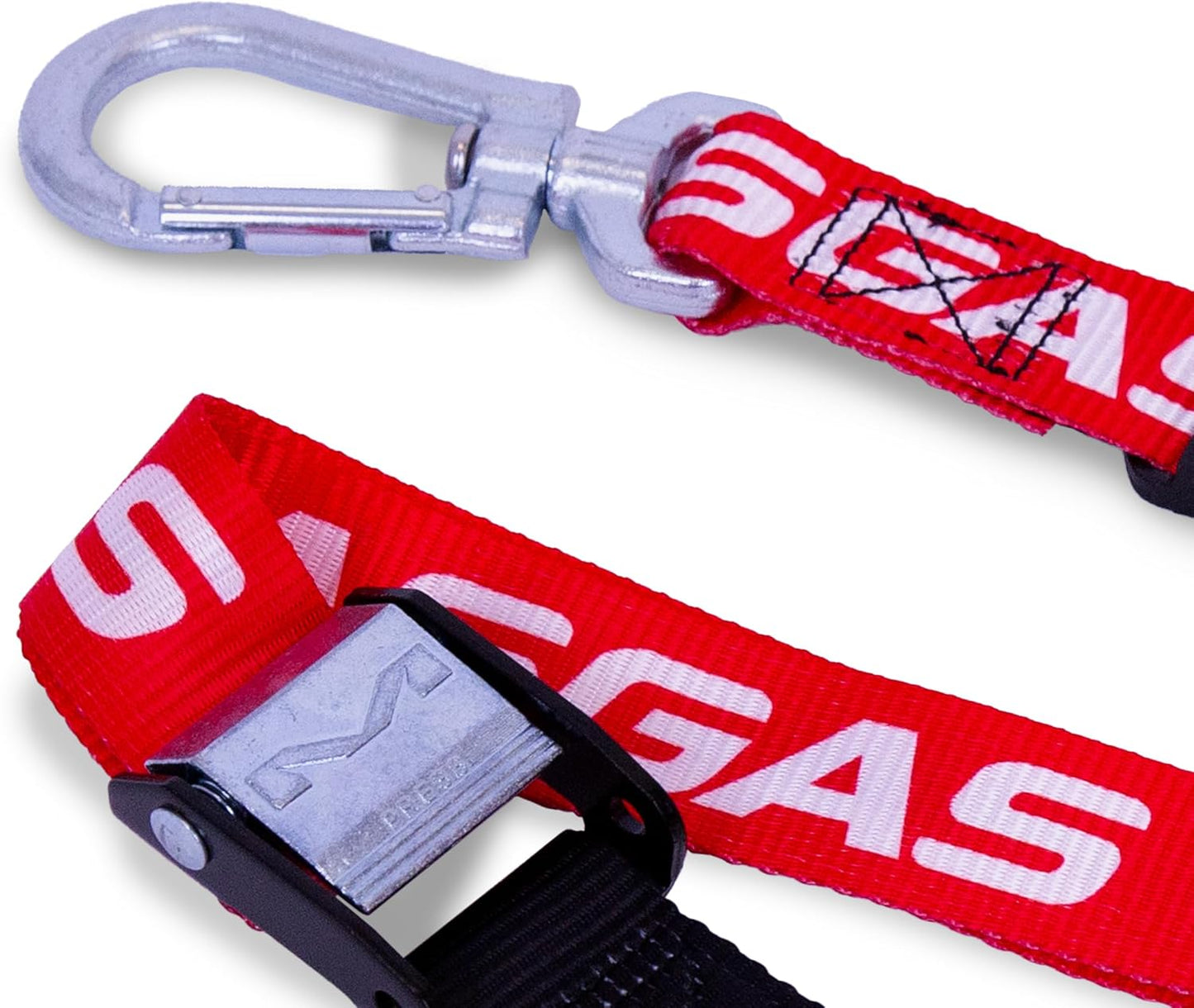 GASGAS Matrix Premium Tie-Down Set of 2, Includes Soft Loop Extension, S Hooks, Swivel Carabiners - 1.5" Width x 69" Length Abrasion Resistant Nylon Webbing