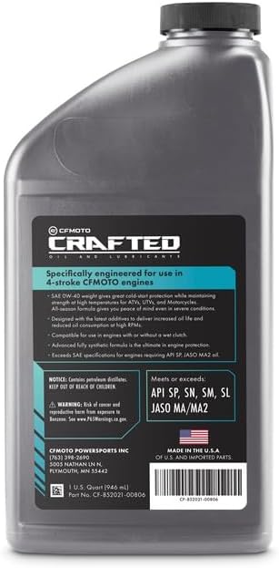 2 PACK Full Synthetic CF-MOTO ATV UTV 0W-40 QUARTS CF-852021-00806 CFORCE ZFORCE UFORCE U10 PAPIO IBEX