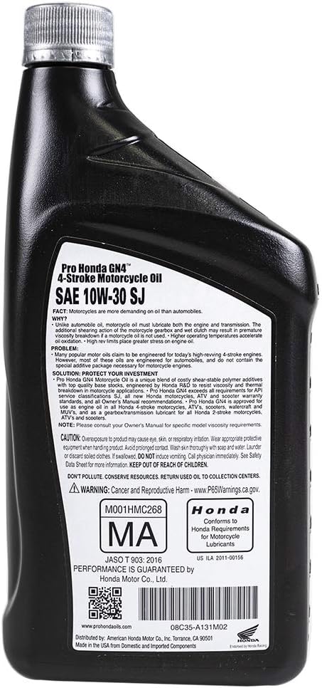 Honda Pro Oils Honda GN4 Motor Oil - 10W30 - 4 Quarts - 08C35-A131M02