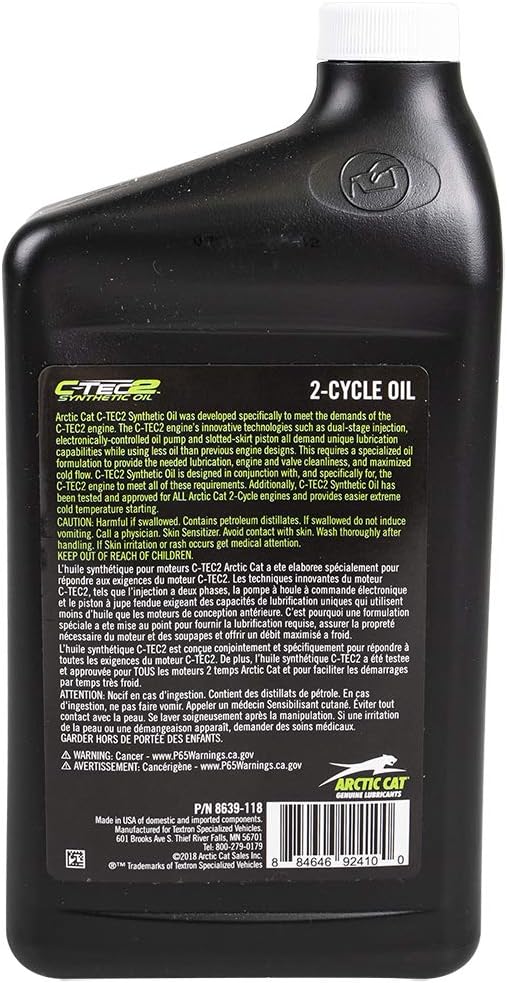 Arctic Cat New OEM 2-Cycle C-TEC2 Synthetic Injection Oil 1-quart, 8639-118