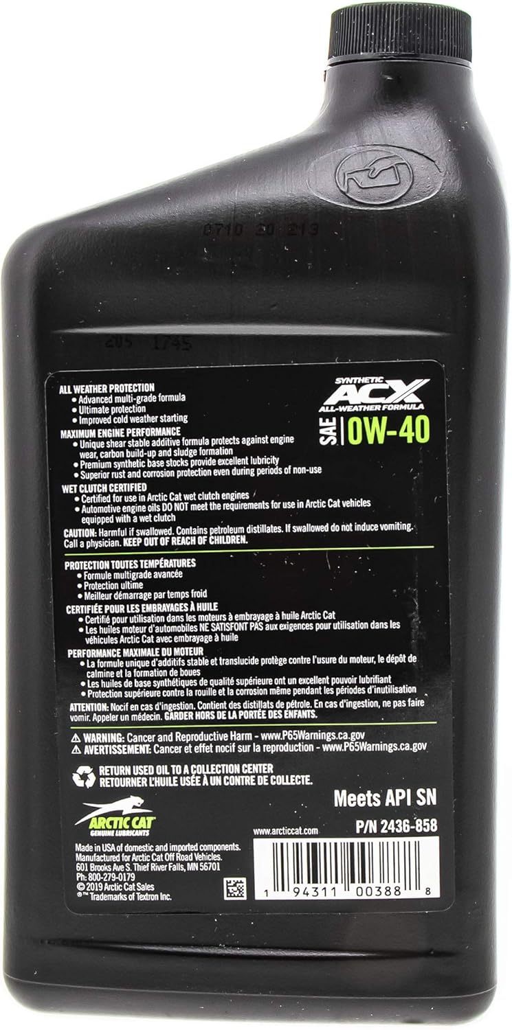 Acx 0w-40 Synthetic Oil, Quart Arctic Cat