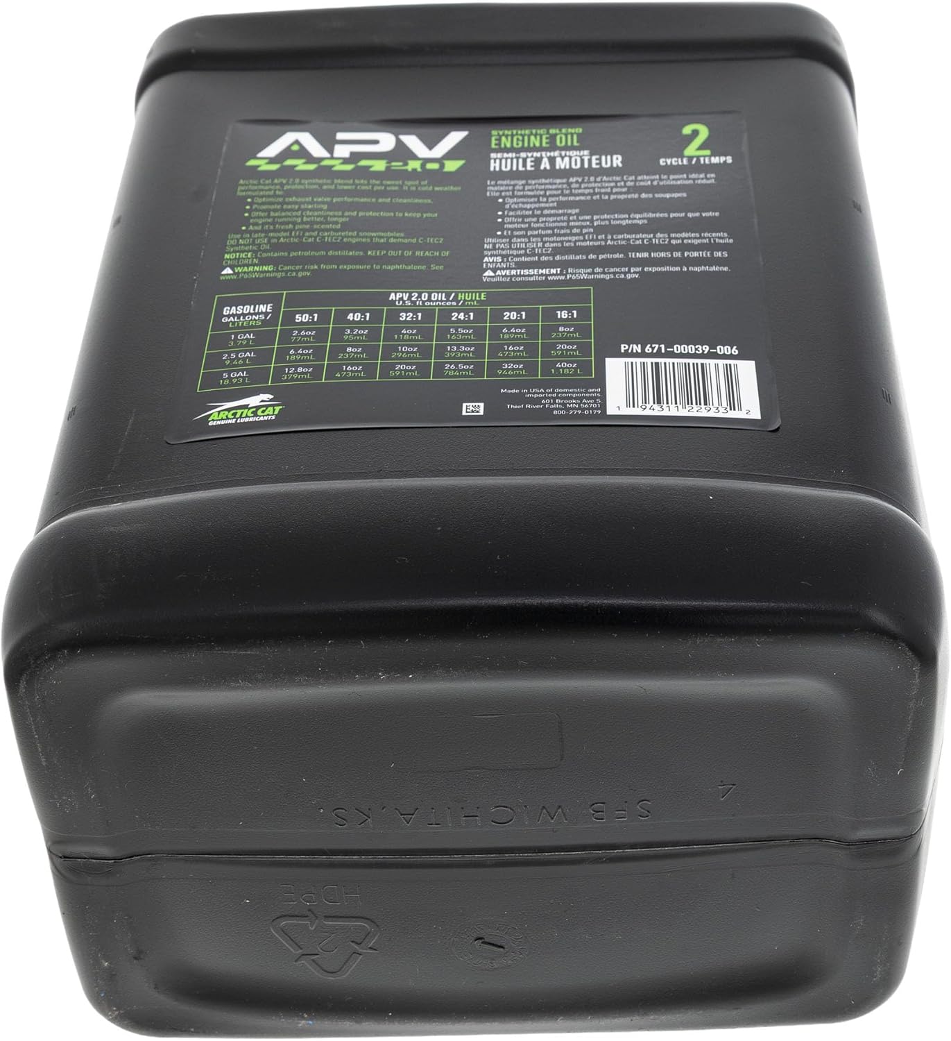 Arctic Cat 671-00039-006 APV 2.0 Synthetic Blend 2-Stroke Injection Oil 2.5 Gal Replaces Mineral Oil & APV