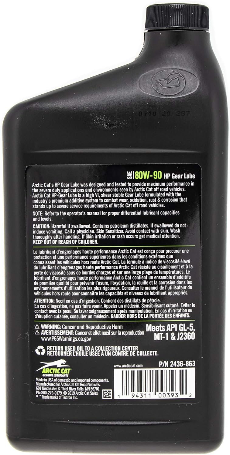Arctic Cat 2436-863 80W-90 Gear Lube 1 Quart Bottle Front/Rear Differentials Transmissions