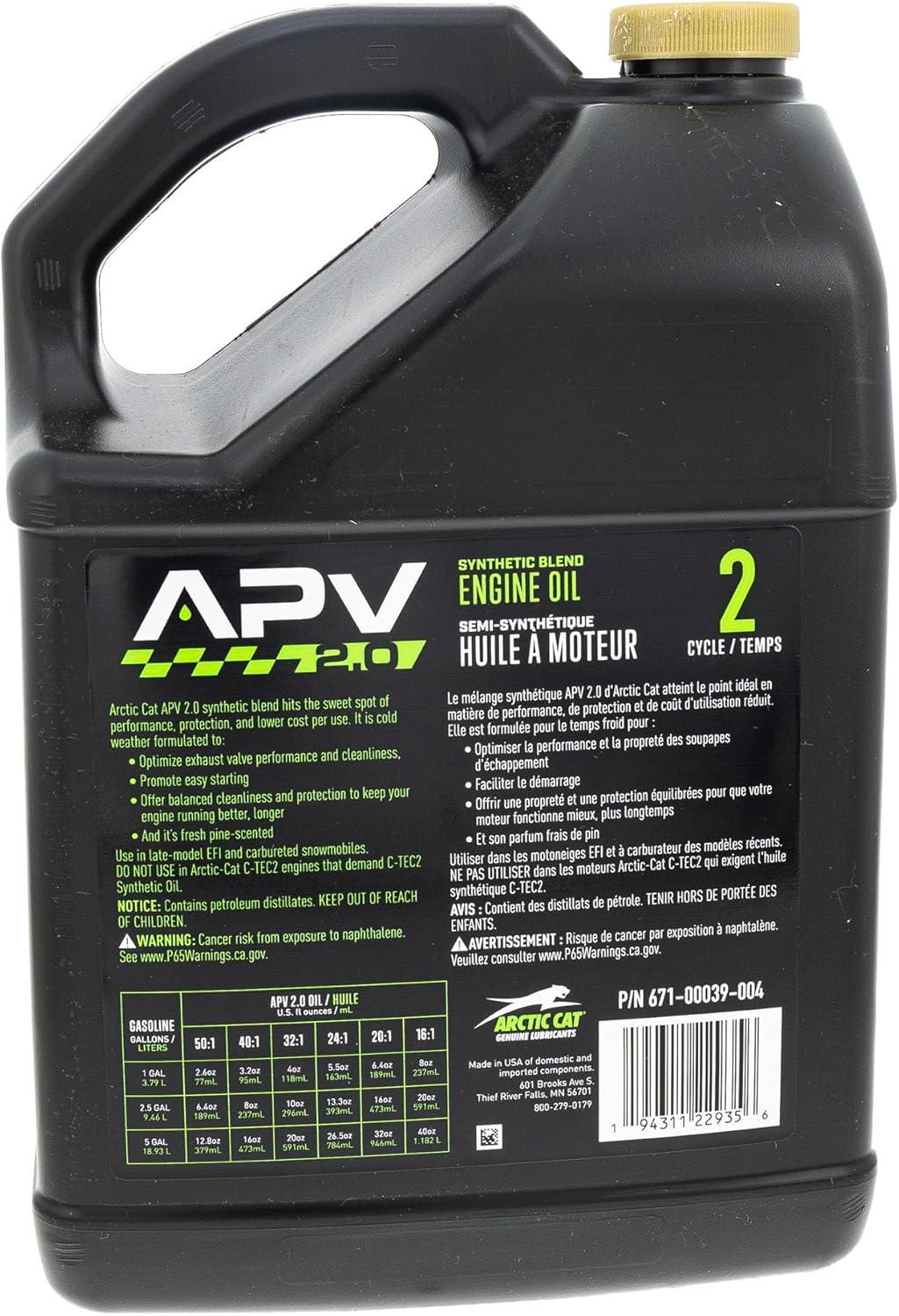 Arctic Cat 671-00039-004 APV 2.0 Synthetic Blend 2-Stroke Injection Oil 1 Gal